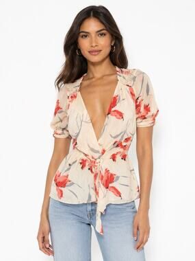 Diane von Furstenberg DVF Salice Top Size 12 100% Silk Floral Wrap Blouse